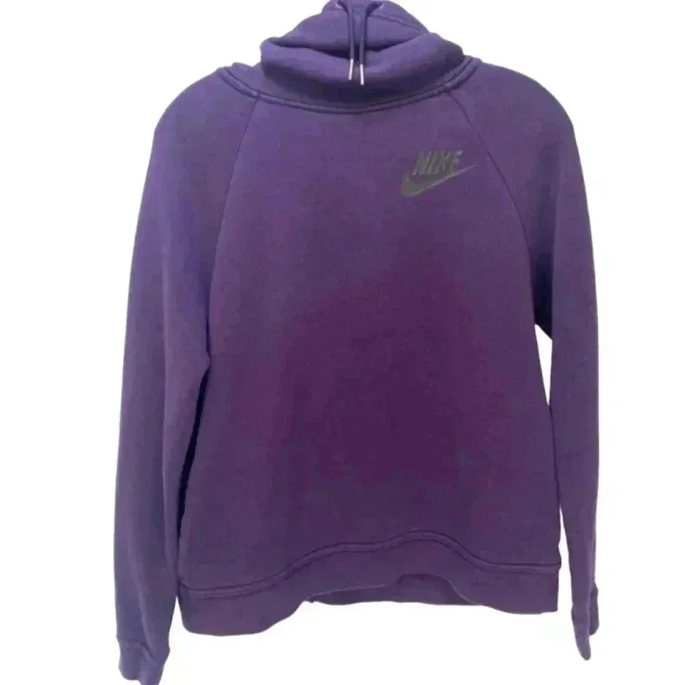 Nike Womens Hoodie Sweatshirt Medium Purple Funnel Neck Fleece Long Sleeve